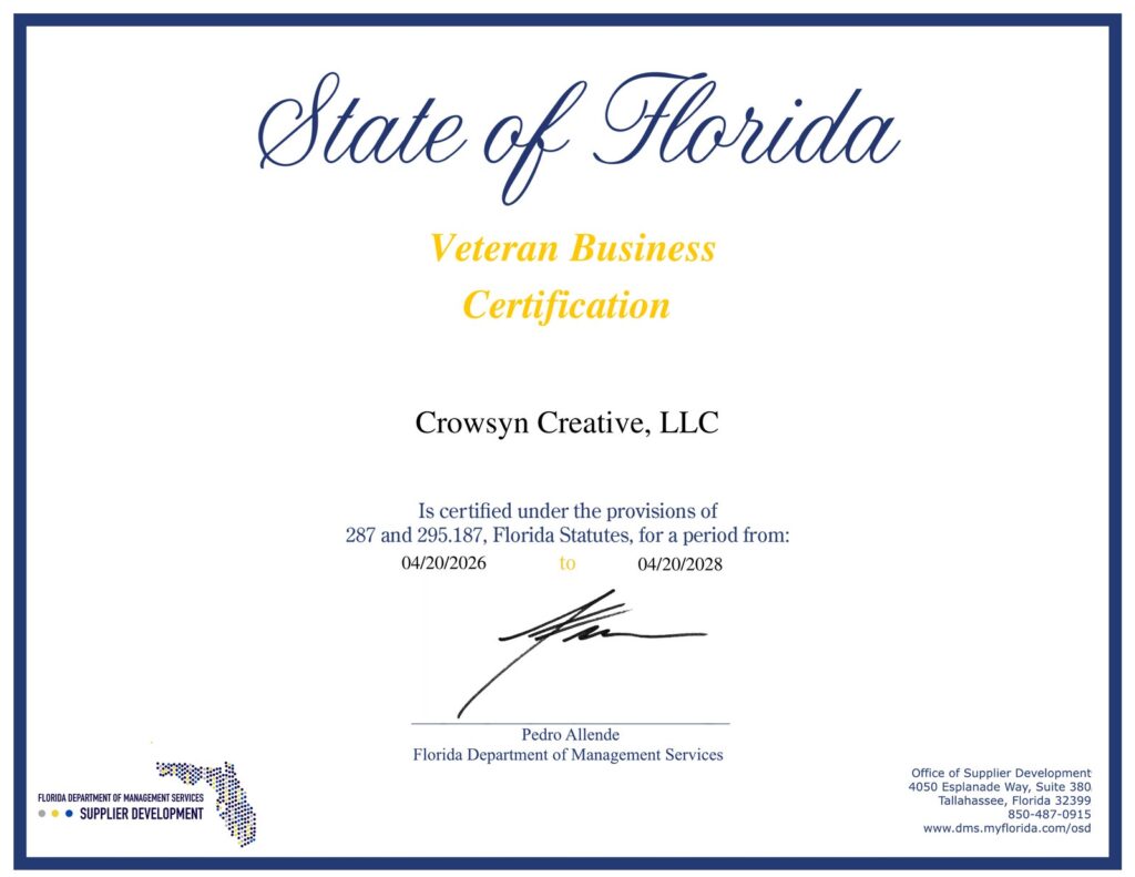 Crowsyn Creative State of Florida Veteran Business Certification
